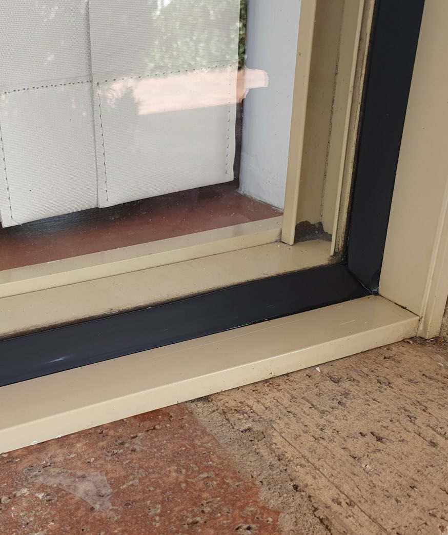Perth window seal after replacement, fresh black rubber neatly fitted