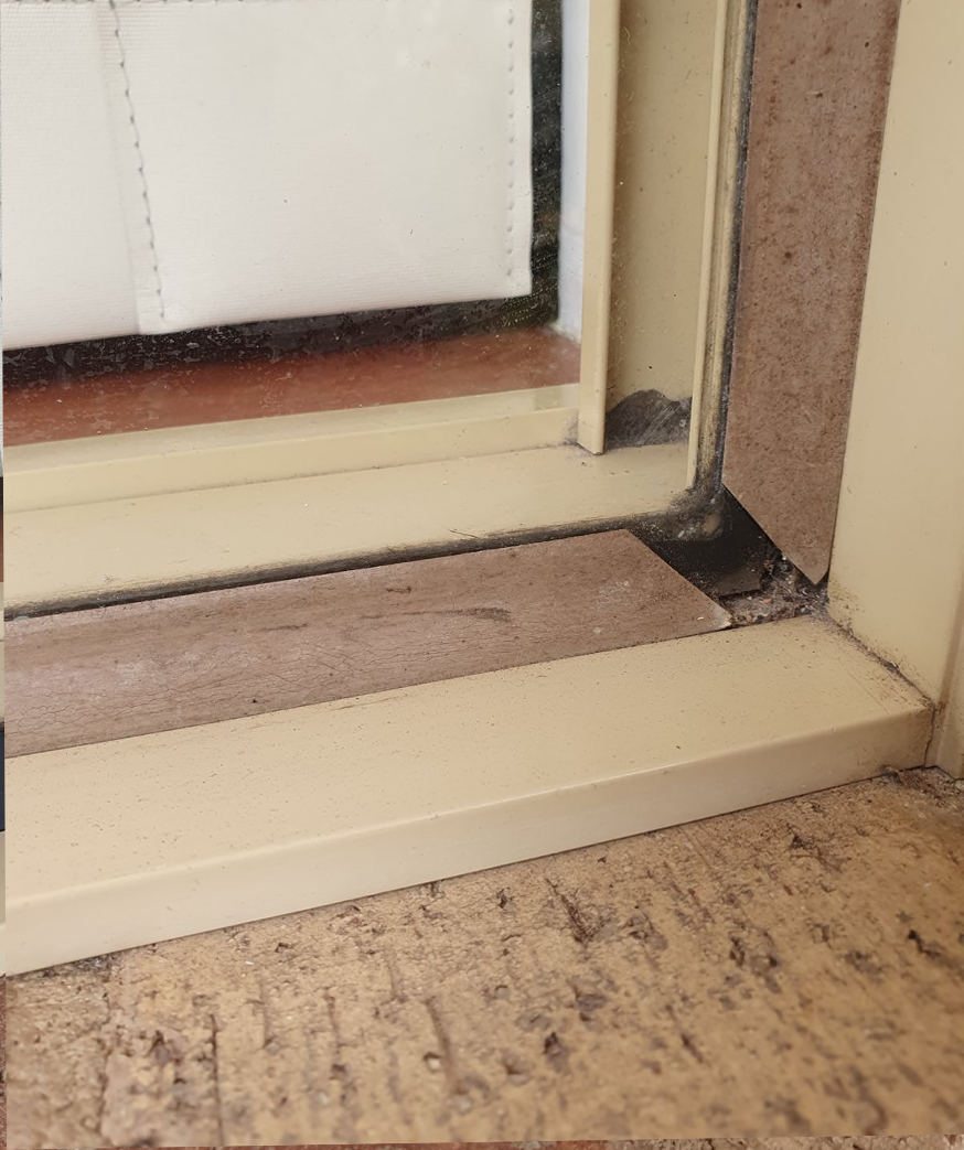 Perth window seal before replacement, perished and missing rubber